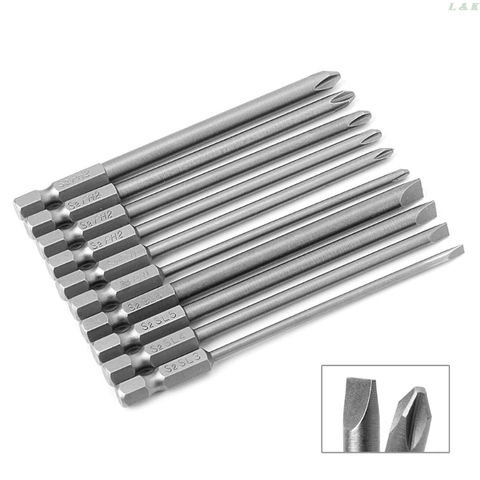 10 Pcs Magnetic Slotted PH2 Screwdriver Bit S2 Steel 1/4 Hex Shank 100mm F1FC ► Photo 1/5