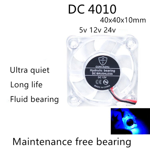 DC 4010 40x40x10mm transparent LED light emitting hydraulic 5v12v2v  5000RPM 0.05A mobile phone radiator cooling fan 2pin ► Photo 1/5