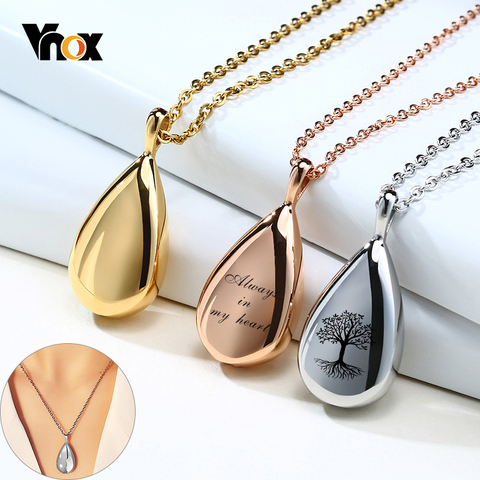 Vnox Classic Waterdrop Pendant for Women Free Personalized Elegant Lady Necklace Openable Cremation Urn Keepsake Jewelry ► Photo 1/6