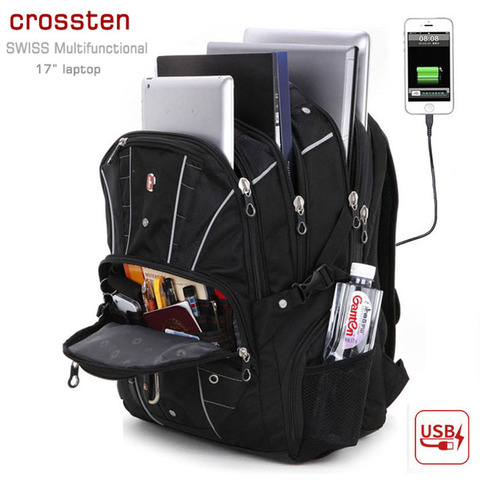 Swiss Waterproof Multifunctional USB Charger Port Backpack 5 interlayer anti-theft lock Travel bag Schoolbag 17