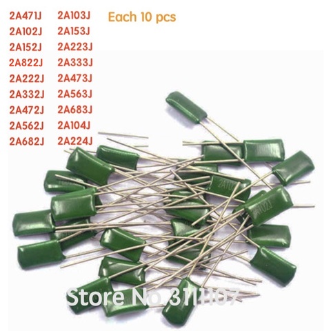 180PCS/LOT  2A104J 2A332J 2A472J 2A103J 2A333J 2A473J 2A563J 2A223J 18value*10pcs Polyester film capacitor Assorted Kit ► Photo 1/1