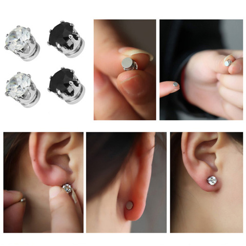1 Pair No Piercing Round Zircon Magnetic Stud Earings For Women Men Kids No Hole Crystal Ear Studs Jewelry Magnet Earring ► Photo 1/6