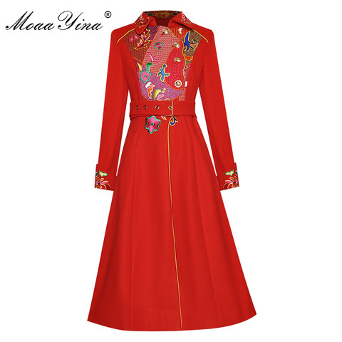 MoaaYina Fashion Designer Woolen cloth Overcoat Spring Autumn Women Long sleeve Single-breasted Embroidery Overcoat ► Photo 1/6