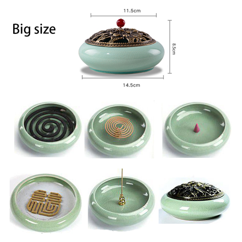 The Large Mosquito Coil Tray Living Room Incense Sticks Burner Sandalwood Ceramic with Lid Home FireproofCone Censer Decoration ► Photo 1/6