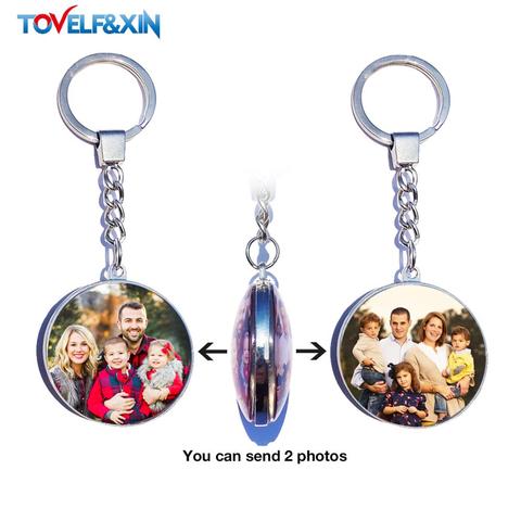 DIY Double Side Photo Custom Keychain Personalized Keyrings Customized Glass Cabochon Family Lovers Baby metal Key chain Gifts ► Photo 1/6