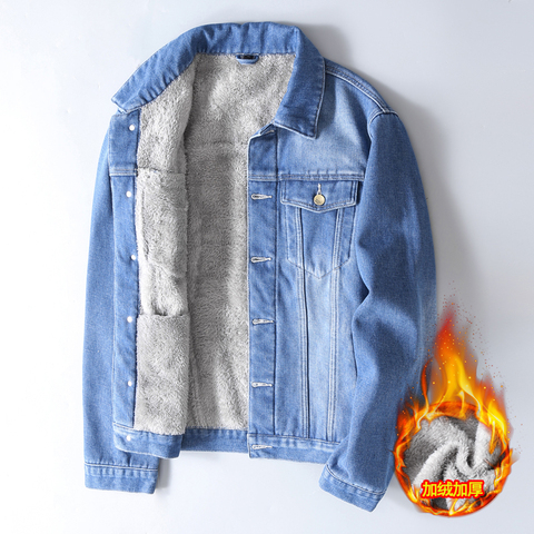 Men Winter Jean Jackets Lightblue Cowboy Outerwear Warm Denim Coats New Men Wool Liner Thicker Fleece Denim Jacket Plus Size 4xl ► Photo 1/6