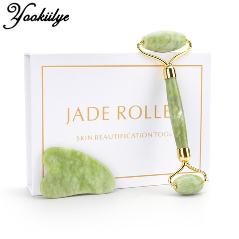 Natural Xiuyu Facial Massage Roller Guasha Scraping Board Set Double Heads Jade Stone Face Lift Body Slim Neck Thin Lift Tools ► Photo 1/6