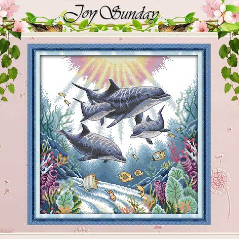 Dolphin Patterns Counted Cross Stitch 11CT 14CT Cross Stitch Set Wholesale Animal Cross-stitch Kits Embroidery Needlework ► Photo 1/6