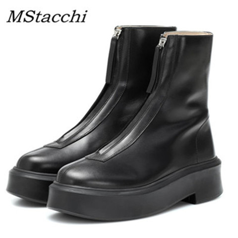 MStacchi Black Punk Slip On Platform Catwalk Sock Ankle Boots For Women Genuine Leather Fashion Front Zipper Shoes Buty Damskie ► Photo 1/6