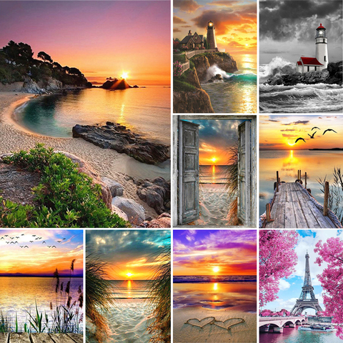 5D DIY Diamond Painting Landscape Coastal Sunset Rhinestone Picture Full Square/Round Diamond Embroidery Mosaic Decoration Gift ► Photo 1/6