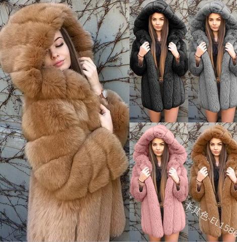 Hooded Long Sleeve Women Coat Faux Fur Cotton Thicken Coat plus size Fur Hooded Parka Thick Cotton Coat Women Outerwear ► Photo 1/6