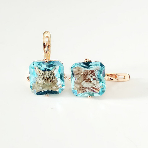 Luxury Earring 585 Rose Gold Color Jewelry Light Blue Cubic Zircon Earring Designs for Women  Fashion OL Earring ► Photo 1/6