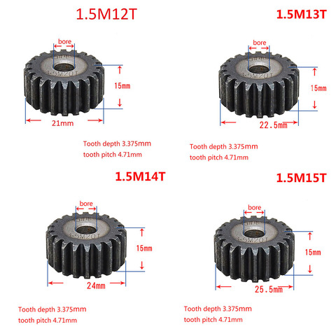 1PCS 45# Steel 1.5 Modulus 12T-27T Spur Gear Pinion/Metal Gear 12 Teeth - 27 Teeth Thickness 15mm ► Photo 1/6