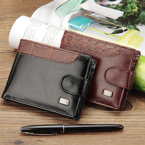 Luxury Designer Wallet for Men Patchwork Leather Short Wallet Casual Buckle Coin Purse Brand Trifold Wallet Men Clutch Money Bag ► Photo 1/6