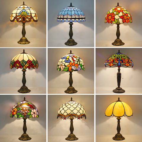 Tiffany Table Lamp European Mediterranean Style Restaurant Bar Cafe Small Colored Glass Bedside Light ► Photo 1/5