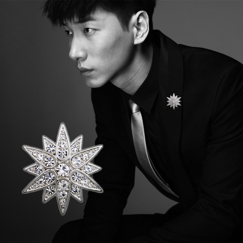 Korean Fashion Cubic Zirconia Star Brooch Pin for Men Lapel Button Suit Corsage Badge Shirt Collar Accessories Jewelry Luxury ► Photo 1/5