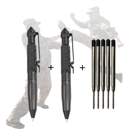 2 PCS Defence Tactical Pen Aviation Aluminum Anti-skid Military Tactical Pen 5 pcs With Refill Glass Breaker Pens Selfe Defence ► Photo 1/6