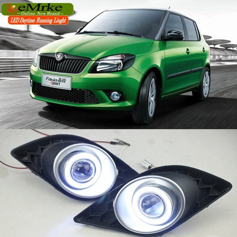 eeMrke For Skoda Fabia 1.4 TSI DSG RS vRS 2011-2014 LED Angel Eyes DRL Daytime Running Lights Halogen H11 55W Fog Lights ► Photo 1/5