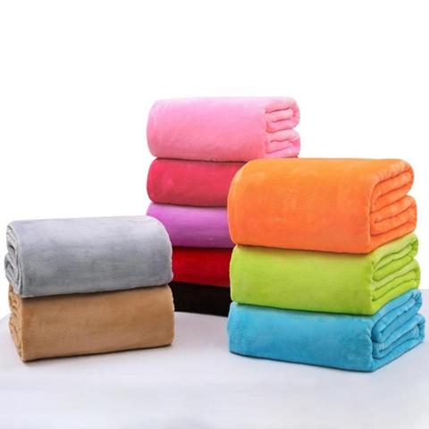 Winter Polyester Machine Washable Soft Warm Solid Coral Fleece Bedspread Cover Sofa Office Flannel Blanket Одеяло фланелевое ► Photo 1/6