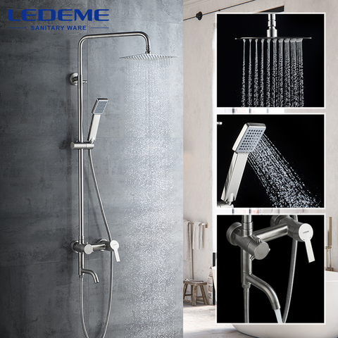 LEDEME Shower Faucet Bathroom Rainfall Bath Shower Cabin Mixers Swivel Bath Spout Waterfall Stainless Steel Tap Faucets L72401 ► Photo 1/6