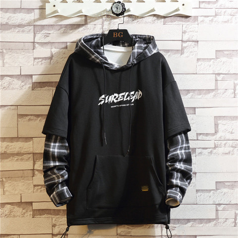 2022  Black Patchwork Hoodies Autumn Spring MEN'S Sweatshirts Hiphop Punk Streetwear Casual Pullover ► Photo 1/6