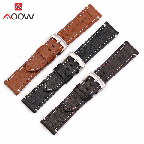 Genuine Cow Leather Watchband 18mm 20mm 22mm Black Brown Sewing Men Women Replacement Band Strap Watch Accessories ► Photo 1/6