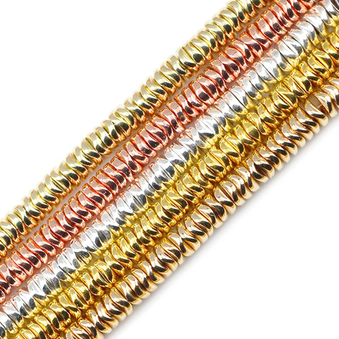 JHNBY Gold Silvers Waves Spacers Hematite Natural Stone 6mm Flat round Loose Beads For Jewelry bracelets Making Diy accessories ► Photo 1/6