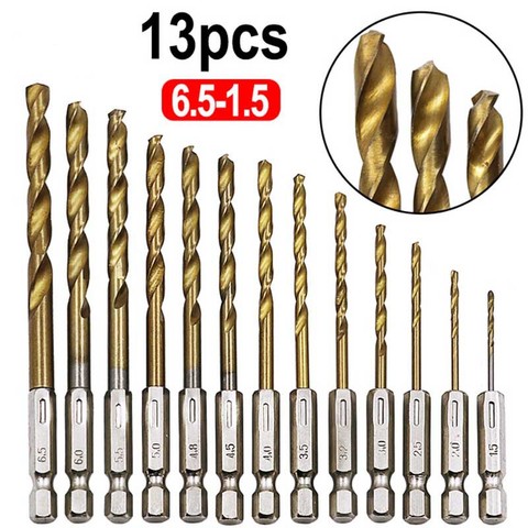 13Pcs 1/4 Hex Shank 1.5-6.5mm Drill Bits HSS High Speed Steel Titanium Coated Drill Bit Set Power Tools Accessories ► Photo 1/5