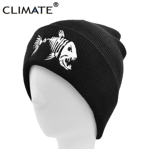 CLIMATE Fish Fishbone Beanie Hat Winter Fishing  Warm Beanie Fisher Black Knit Fish Bone Cool HipHop Hat for Winter fishing ► Photo 1/6