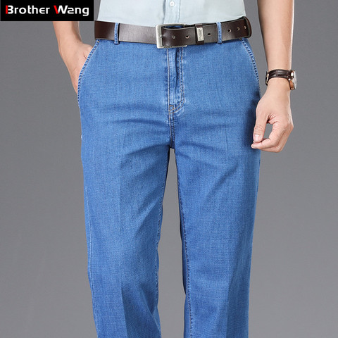 Classic Style Summer New Men's Straight Thin Jeans Business Casual Stretch Trousers Male Brand Pants Blue ► Photo 1/6