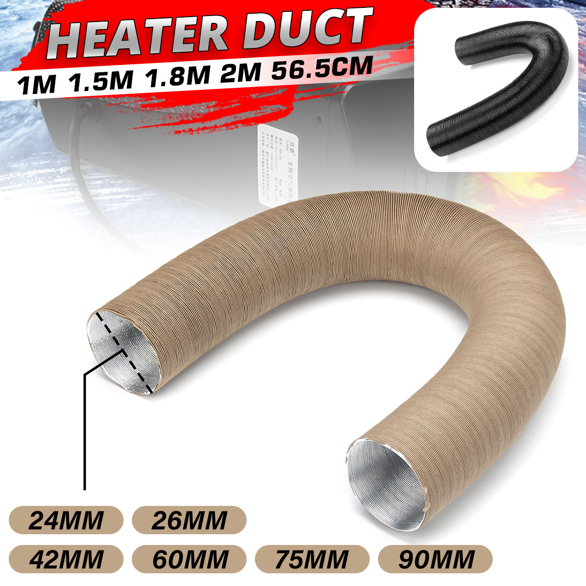 42/60/75/90mm Air Parking Heater Ducting Pipe Hose Line Diesel Heater Aluminum Foil Air Outlet Tube For Webasto/Dometic/Planer ► Photo 1/6