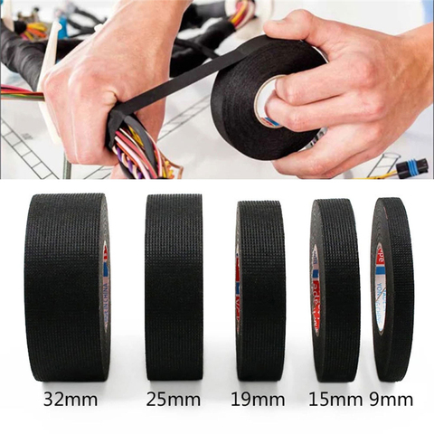 Black Color 1Roll Width 9/15/19/25/32MM Length 15M Wiring Harness Tape Strong Adhesive Cloth Fabric Tape for Looms Cars ► Photo 1/6