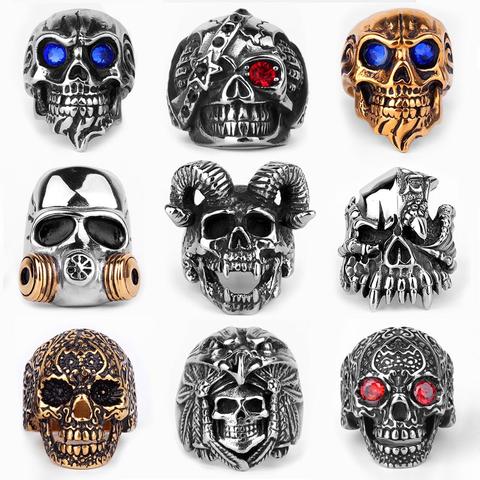 Stainless Steel Men Gothic Skull Rings Skeleton Punk Hip Hop Gold Black Cool For Male Boy Jewelry Creativity Gift Wholesale ► Photo 1/6