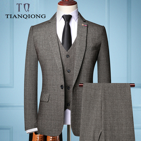 TIAN QIONG Brand Fashion Men 's Slim Fit Business Suit Men Fashion 3 Pieces Mens Blazers Tuxedos Suits Groom Best Wedding Suits ► Photo 1/6
