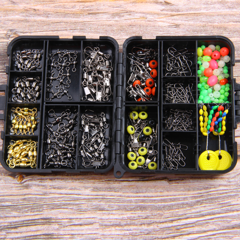 182pcs fishing swivels snap rolling connector float stopper fishing beads combo with black fishing box for fishing tackle ► Photo 1/6