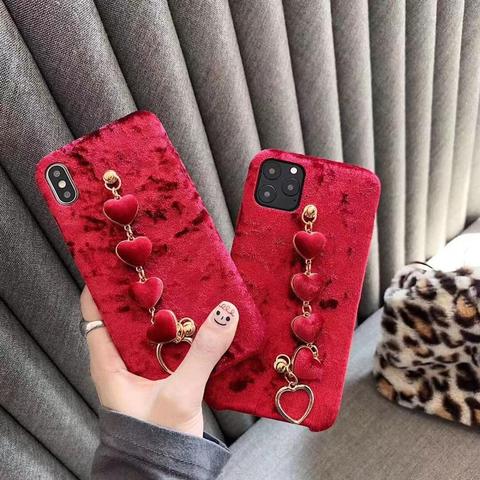 Luxury 3D love heart bracelet warm hand plush PC half pack soft cover case for iphone MAX XS XR 6 7 8 plus X phone cases ► Photo 1/6