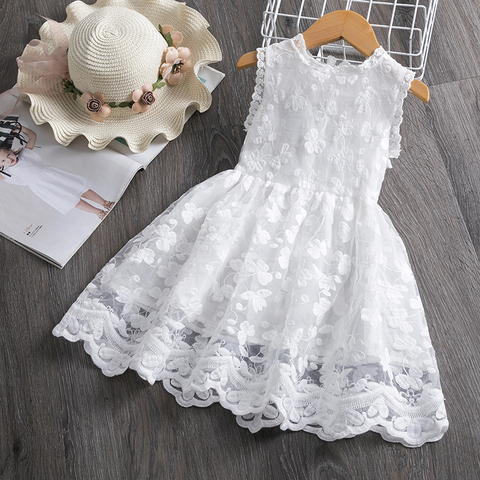 White Flower Girls Dresses 2022 Summer Sleeeveless Wedding Evening Ball Gown Tutu Lace Floral Kids Dresses for Girls Clothing ► Photo 1/6