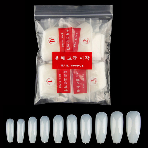 RIKONKA 50/100/500pcs Ballerina False Nails Mixed Size Natural Color Flat Shape Acrylic Full Nails Manicure Acceseries ► Photo 1/6