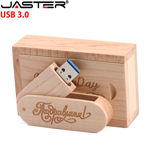 JASTER (over 1 PCS free LOGO)  Wooden USB3.0 +  box pen drive 4GB 8G 16G 32GB 64G USB Flash Drive photography wedding gifts ► Photo 1/6