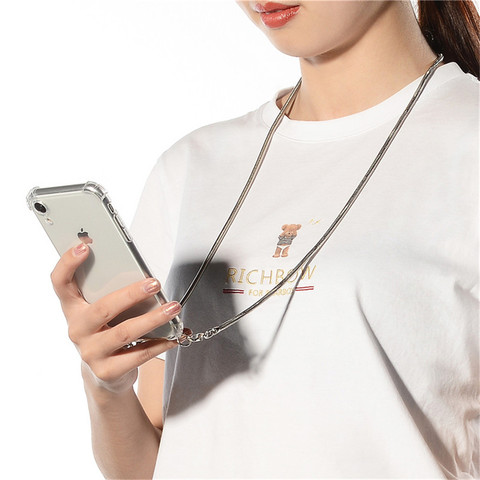 Strap Cord Metal Chain Tape Necklace Phone Case For Samsung Galaxy S20 ULTRA S7 S8 S9 PLUS S10 Lite 5G S10E NOTE 8 9 10 pro 20 ► Photo 1/6