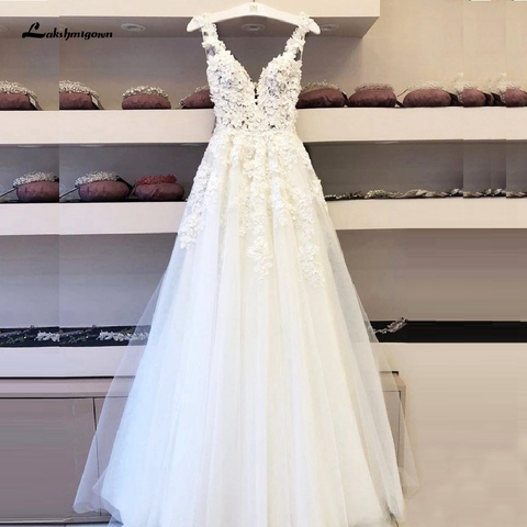 Lakshmigown Vintage Lace Boho Wedding Dress 2022 Vestidos de Boda Deep V Neck Sexy Bridal Dresses Sleeveless Open Back Floor ► Photo 1/1