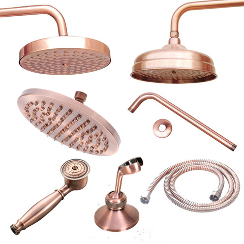 Antique Red Copper 8Inch Round Rainfall Shower Head Shower Arm Water Saving Hand Held Shower Head Spray 1.5 M Shower Hose ► Photo 1/6