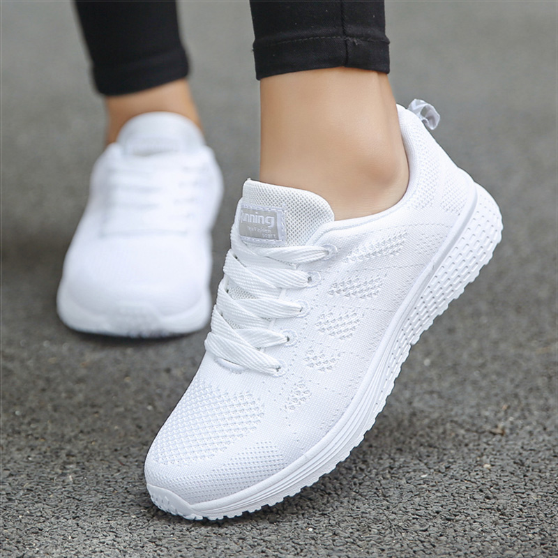 Women Casual Lace Up Sports Running Shoes Fashion Flat Breathable Sneakers Solid 