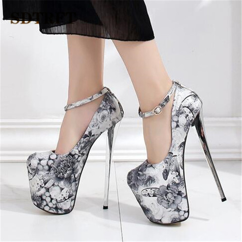 SDTRFT Gold Sliver Party Pumps Platform women shoes 20cm Thin heels zapatos mujer Crossdresser Ankle Strap Dance Girl's Stiletto ► Photo 1/6