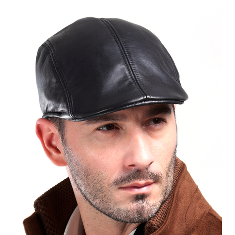 Harppihop fur  New Design Men's 100% Genuine Leather Cap /Newsboy /Beret /Cabbie Hat/ Golf Hat  sheepskin caps ► Photo 1/5