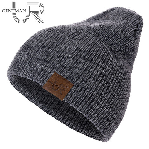 1 Pcs Beanie Hat URGENTMAN PU Label Casual Winter Hats For Men Women Fashion Knitted Hat Solid Hip-hop Beanie Hat Unisex Cap ► Photo 1/6