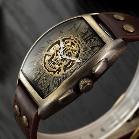 Transparent Skeleton Automatic Mechanical Watch Men Genuine Leather Belt Top Brand Luxury Self Winding Mens Retro Watch Clock ► Photo 1/6