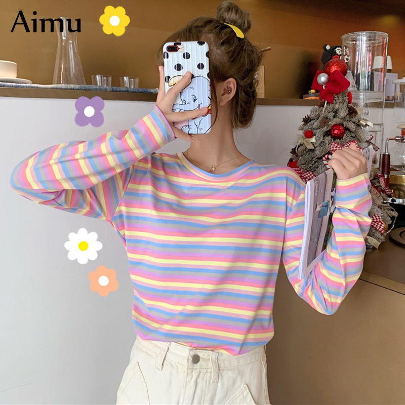 Rainbow T Shirt Women Striped Kawaii Clothes Harajuku Korean Style