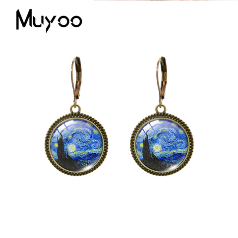 2022 New Vincent Van Gogh Sunflower Dangle Earring Starry Night Painting Vintage Earring Glass Dome Jewelry ► Photo 1/6