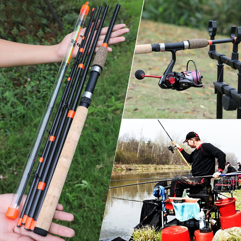 Sougayilang New Feeder Fishing Rod Lengthened Handle 6 Sections Fishing Rod L M H Power Carbon Fiber Travel Rod Fishing Tackle ► Photo 1/6